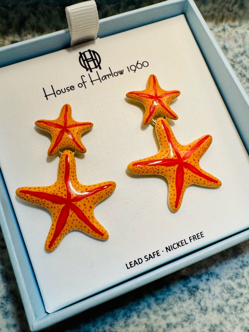 NWT House of Harlow 1960 Orange and Red Starfish Drop Earrings - Picture 2 of 6